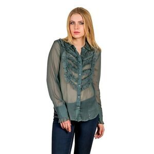 Free People Ruffle Chiffon Button Up Shirt Blouse Size XS